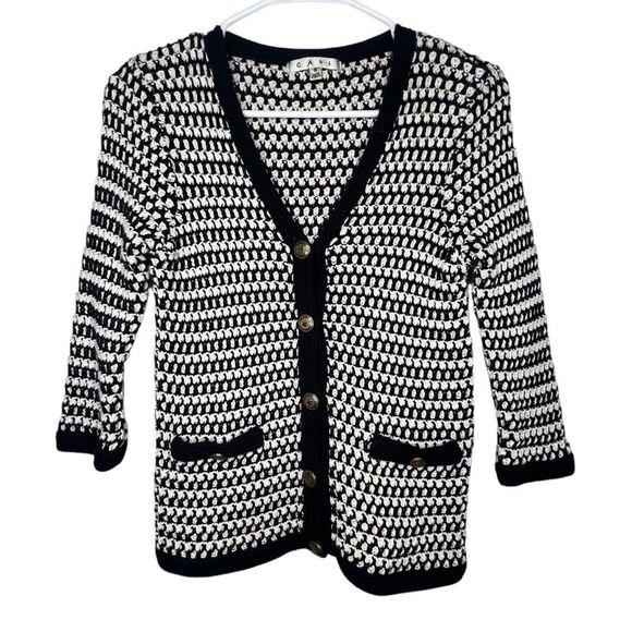 CAbi Coco Waffle Knit White/Black Striped Button Up Women’s Cardigan Size S - Picture 10 of 10
